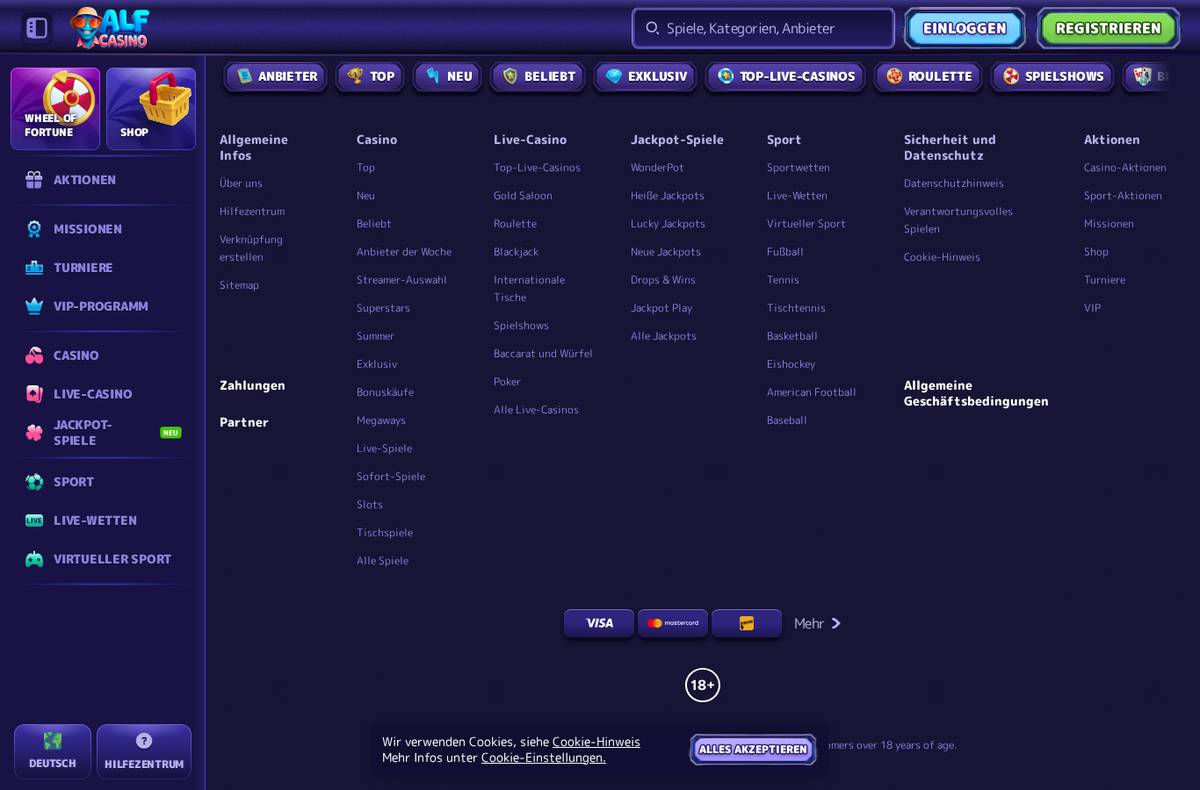 Footer von Alf Casino