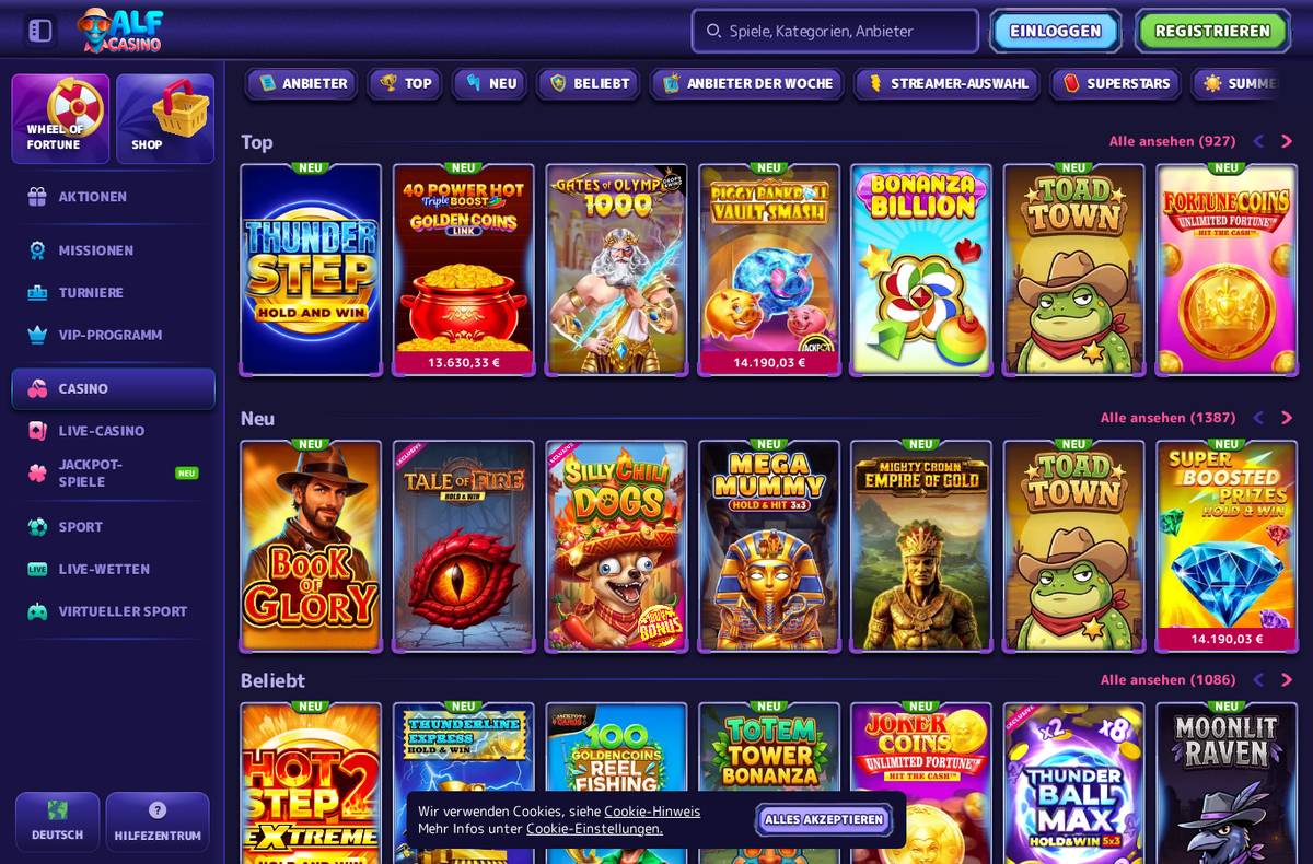 Spielekatalog von Alf Casino
