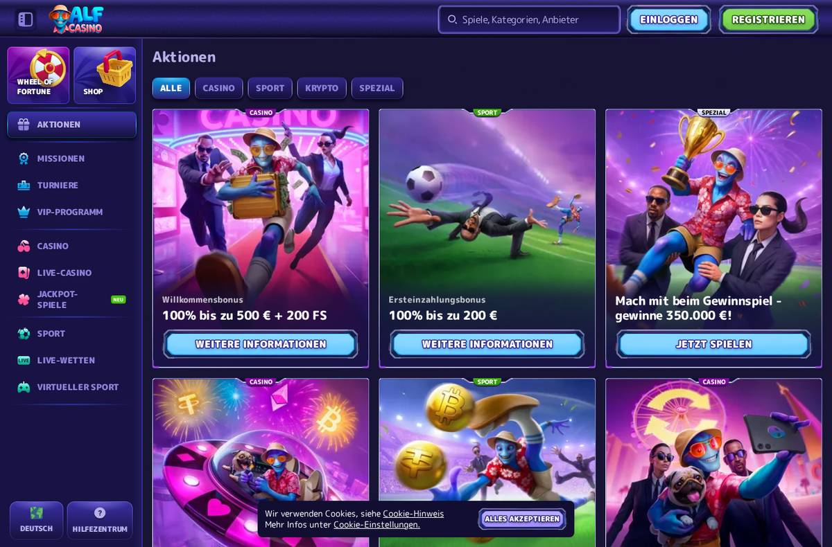 Aktionsseite von Alf Casino
