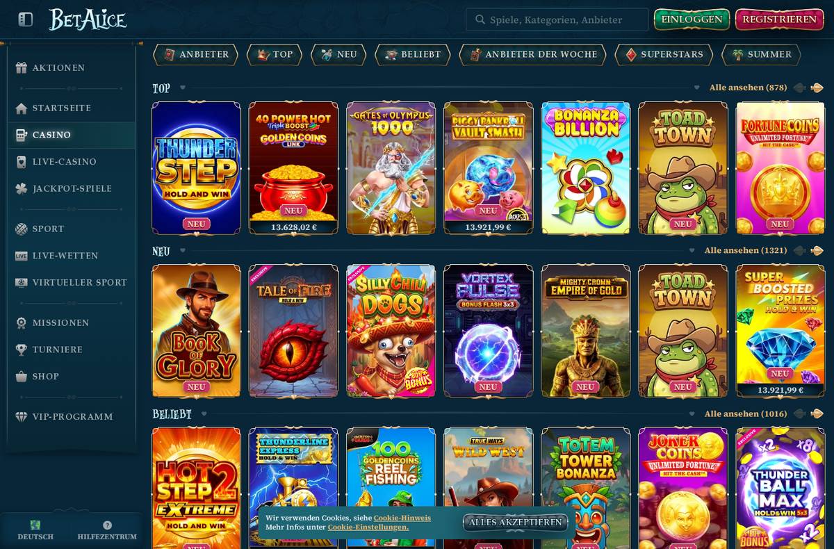 Spielekatalog von BetAlice
