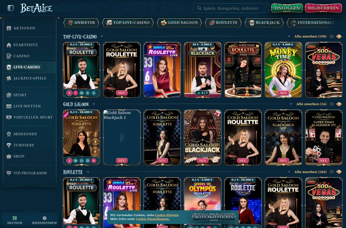 Live-Casino von BetAlice