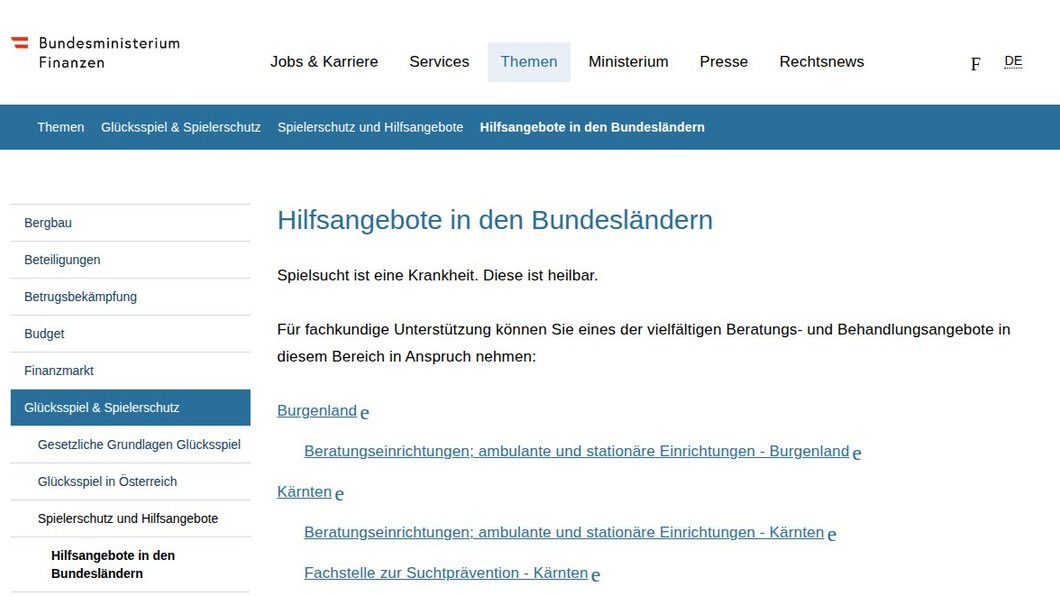 Hilfsangebote in den Bundesländern
