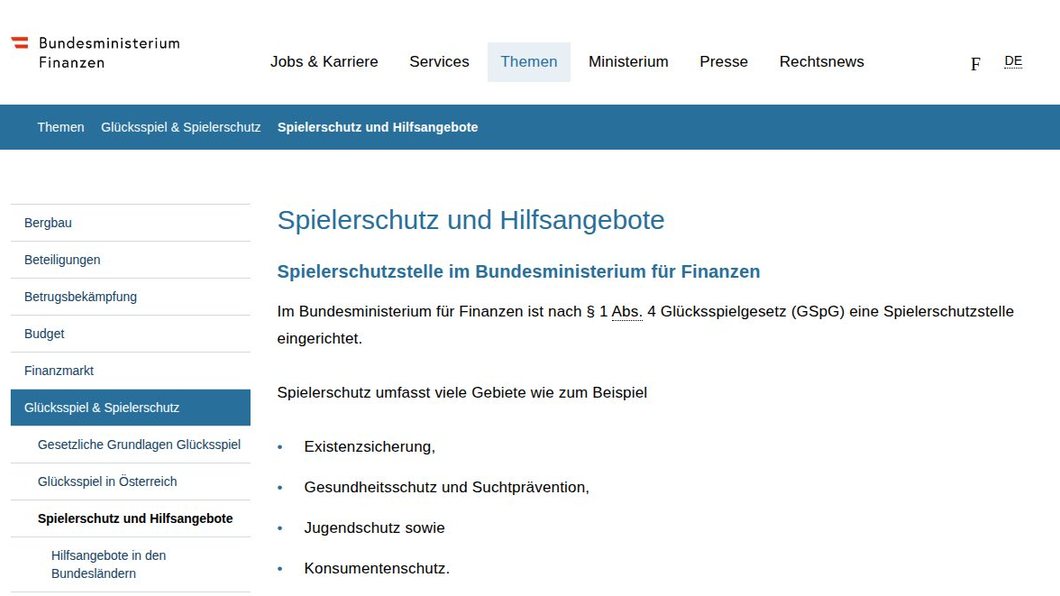 Spielerschutz und Hilfsangebote