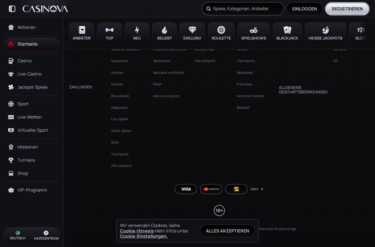 Footer von Casinova