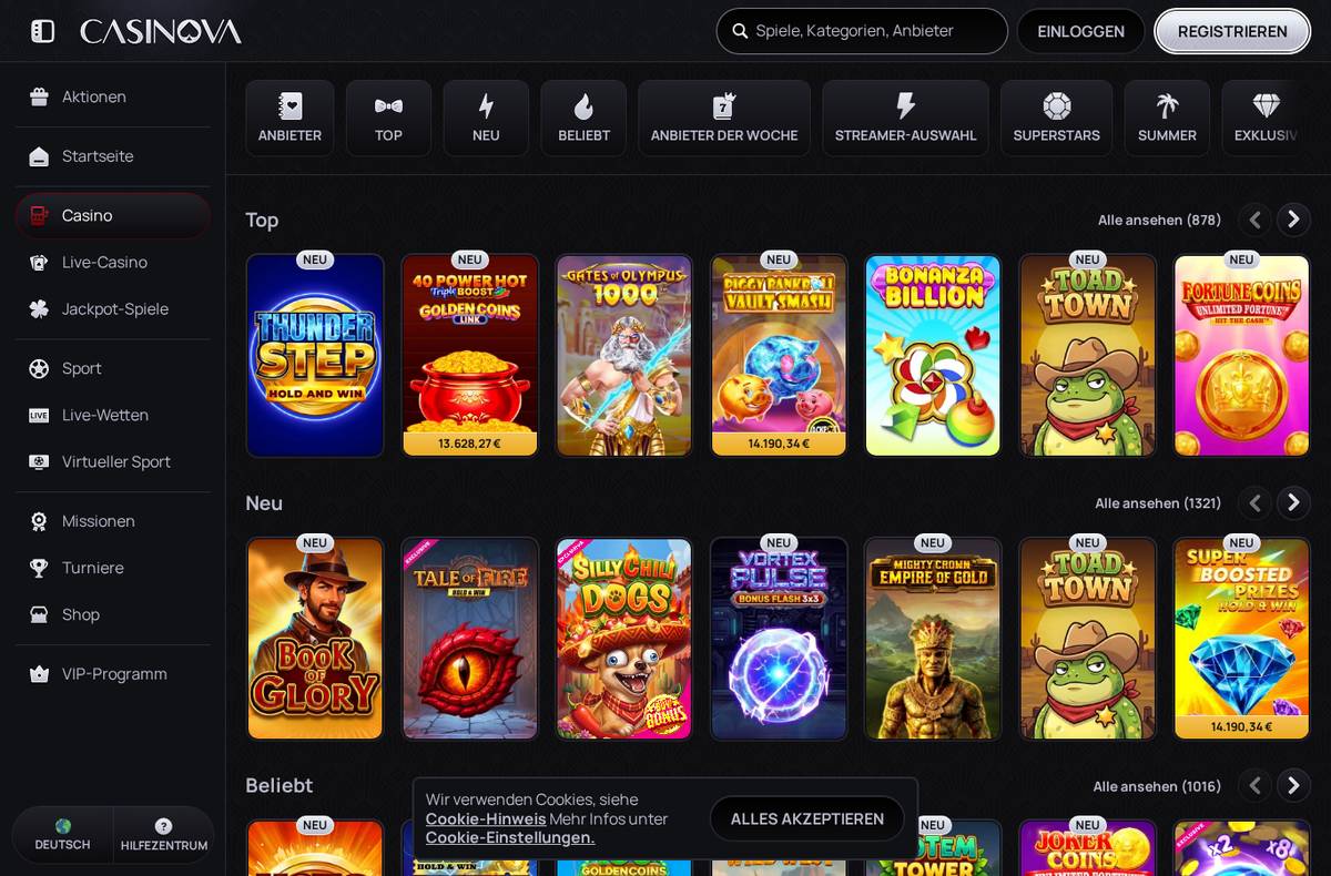 Spielekatalog von Casinova