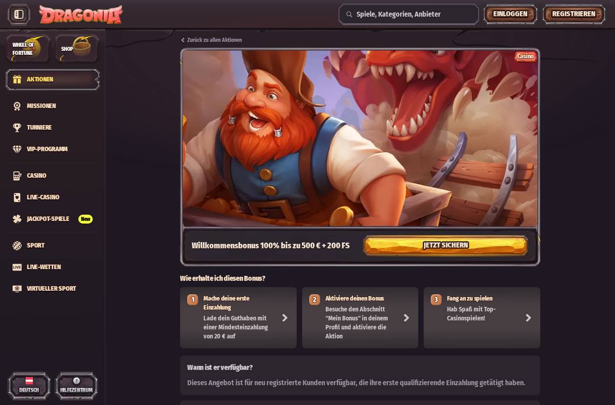 Dragonia Casino Lobby – Screenshot unserer Testsitzung vom 2. September 2026