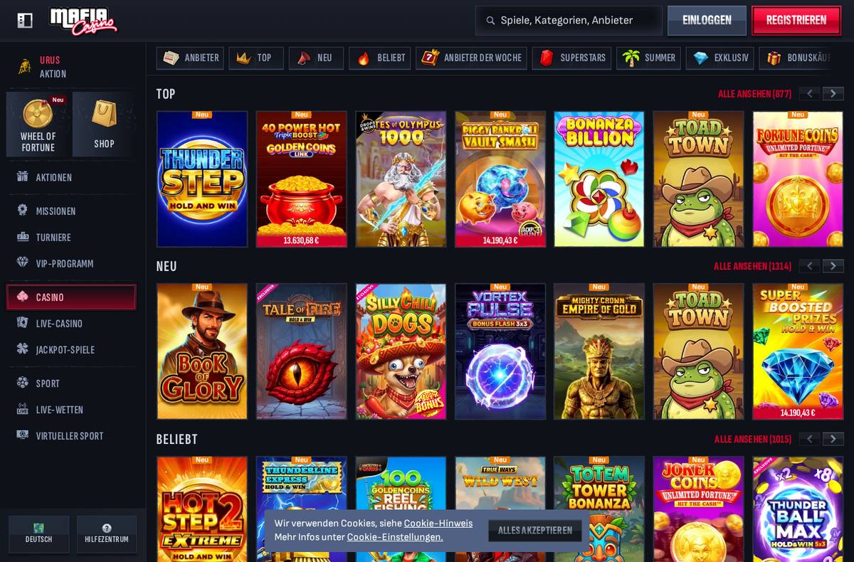 Spielekatalog von Mafia Casino