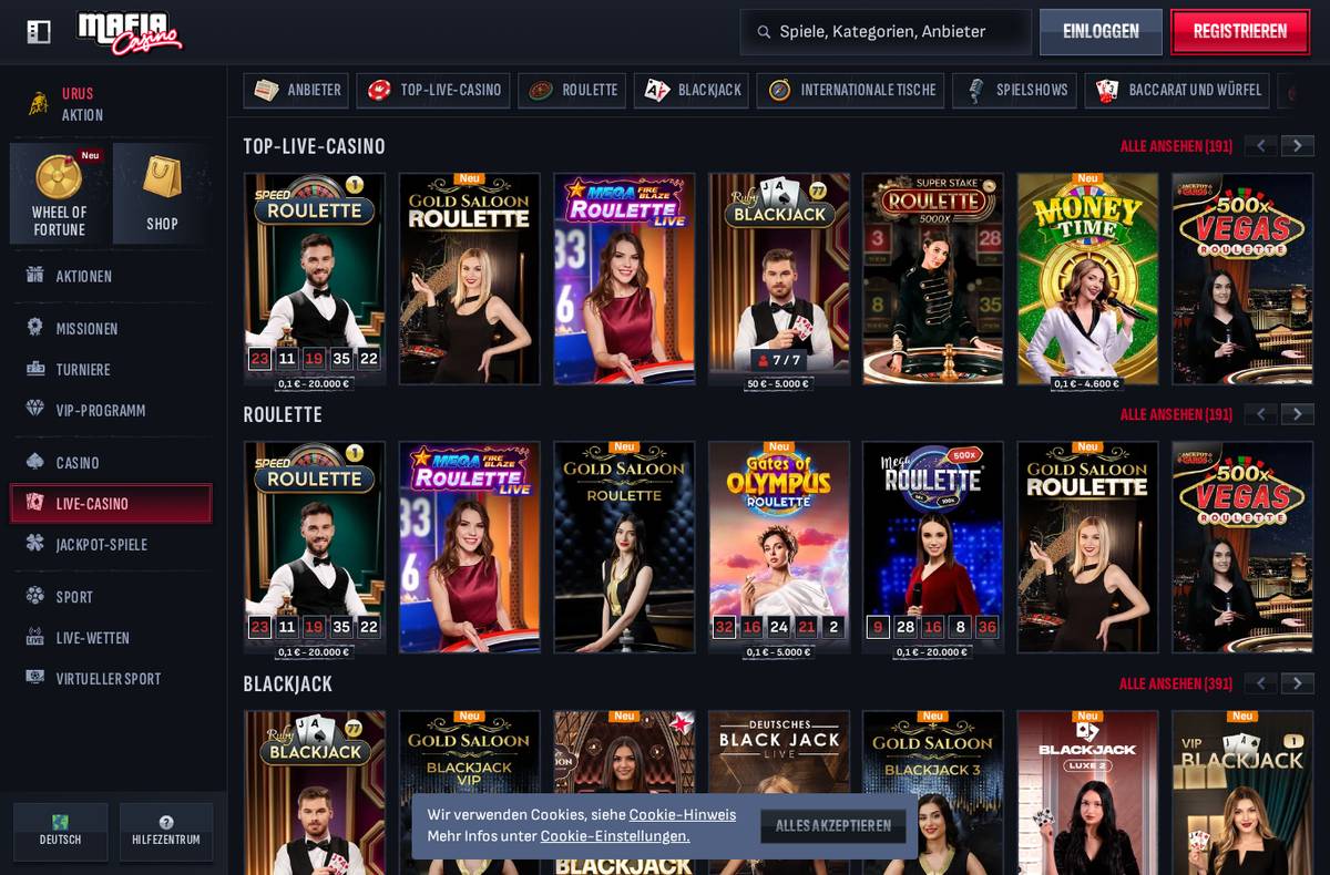 Live-Casino von Mafia Casino