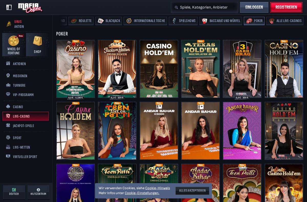 Mafia Casino Casino Lobby – Screenshot unserer Testsitzung vom 2. September 2026