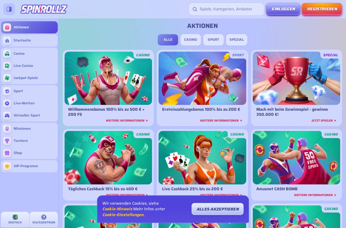 Aktionsseite von Spinrollz